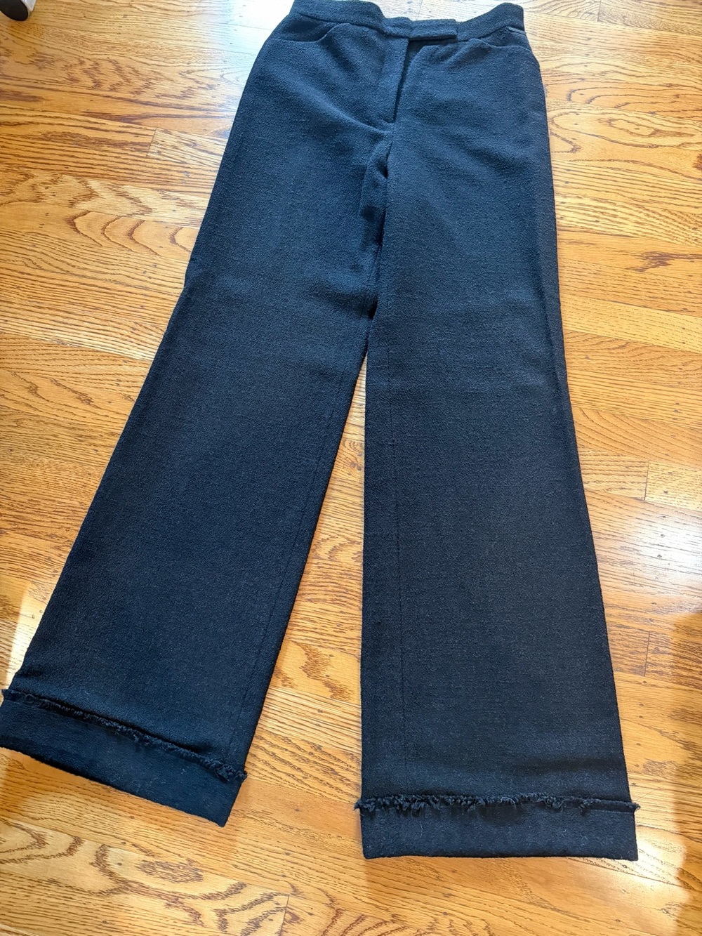 Chanel Black Wide Leg Textured Trousers Gabrielle Chanel Logo FR 38
